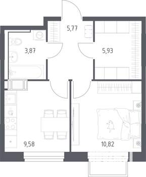 1-к квартира, строящийся дом, 36м2, 14/17 этаж