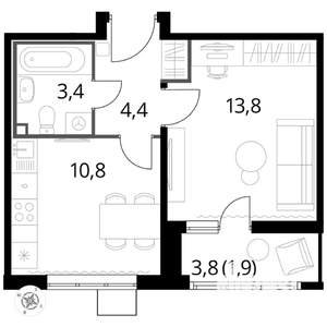 1-к квартира, вторичка, 34м2, 9/25 этаж