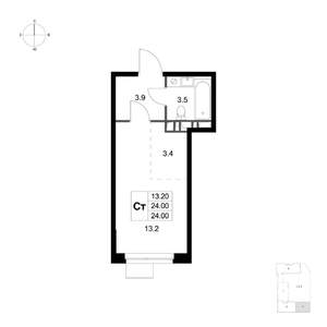 Студия квартира, вторичка, 24м2, 4/6 этаж