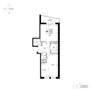 2-к квартира, строящийся дом, 56м2, 2/8 этаж