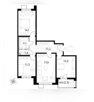 3-к квартира, вторичка, 77м2, 3/25 этаж