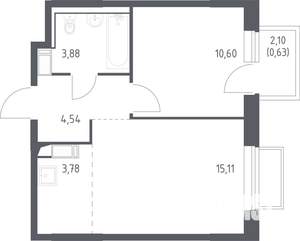 1-к квартира, строящийся дом, 38м2, 16/17 этаж