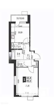 1-к квартира, вторичка, 45м2, 14/25 этаж
