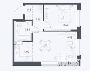 1-к квартира, сданный дом, 40м2, 3/17 этаж