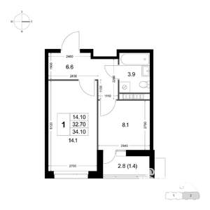 1-к квартира, строящийся дом, 34м2, 7/8 этаж