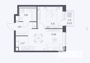 1-к квартира, сданный дом, 33м2, 17/17 этаж