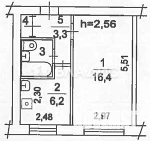 1-к квартира, вторичка, 30м2, 1/5 этаж