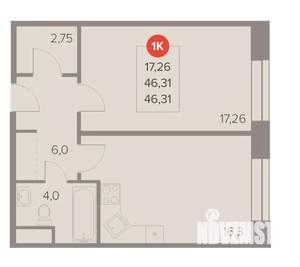 1-к квартира, вторичка, 46м2, 8/22 этаж