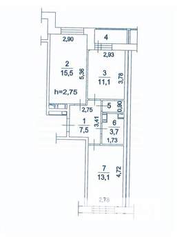 2-к квартира, вторичка, 54м2, 4/17 этаж