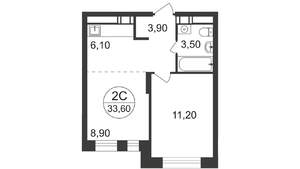 2-к квартира, строящийся дом, 34м2, 14/17 этаж