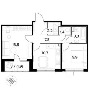 2-к квартира, вторичка, 53м2, 17/24 этаж