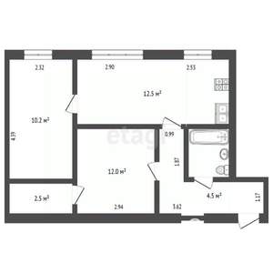 2-к квартира, вторичка, 44м2, 1/4 этаж