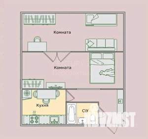2-к квартира, вторичка, 45м2, 1/5 этаж
