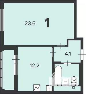 1-к квартира, вторичка, 44м2, 2/2 этаж