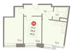 2-к квартира, вторичка, 49м2, 6/22 этаж