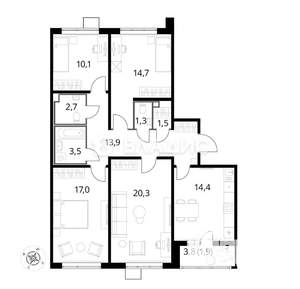 4-к квартира, вторичка, 101м2, 13/25 этаж