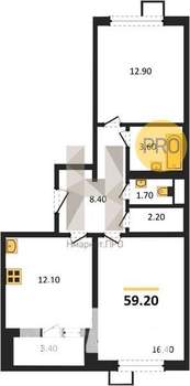 2-к квартира, вторичка, 59м2, 15/25 этаж