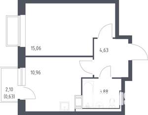 1-к квартира, строящийся дом, 35м2, 16/17 этаж