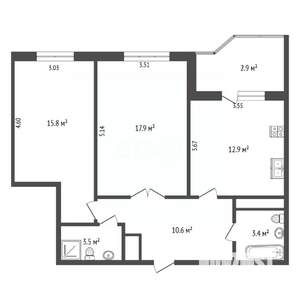 2-к квартира, вторичка, 64м2, 16/17 этаж