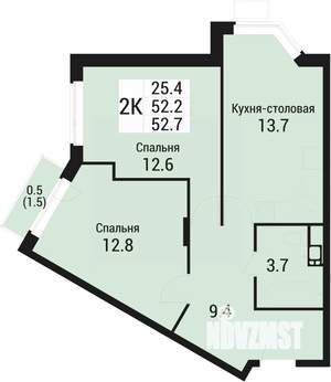 2-к квартира, вторичка, 53м2, 2/5 этаж