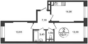 2-к квартира, вторичка, 53м2, 12/17 этаж