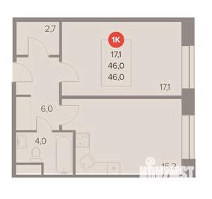 1-к квартира, вторичка, 46м2, 6/22 этаж