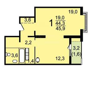 1-к квартира, вторичка, 44м2, 3/23 этаж