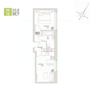 2-к квартира, строящийся дом, 33м2, 10/12 этаж