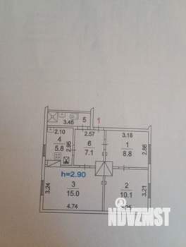 3-к квартира, вторичка, 51м2, 1/2 этаж