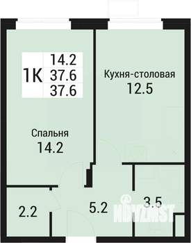 1-к квартира, вторичка, 38м2, 1/5 этаж