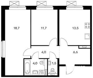 2-к квартира, вторичка, 61м2, 6/25 этаж