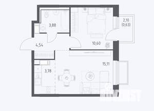 1-к квартира, сданный дом, 38м2, 17/17 этаж