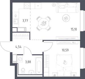 1-к квартира, строящийся дом, 38м2, 17/17 этаж