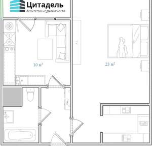 1-к квартира, вторичка, 40м2, 2/12 этаж