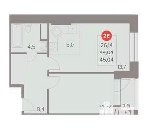 2-к квартира, вторичка, 45м2, 17/22 этаж