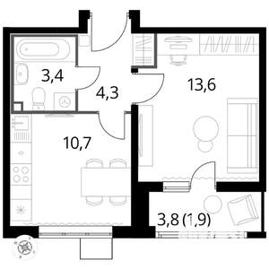 1-к квартира, вторичка, 34м2, 4/25 этаж