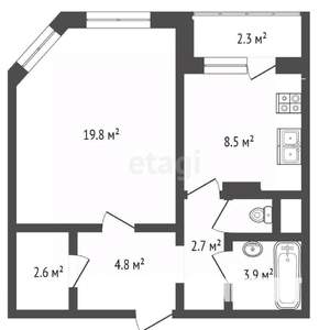 1-к квартира, вторичка, 43м2, 4/25 этаж