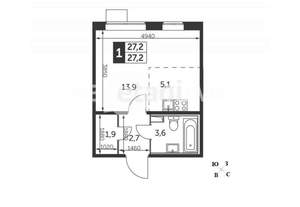 Студия квартира, сданный дом, 27м2, 9/25 этаж