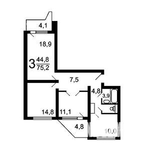 3-к квартира, вторичка, 73м2, 6/17 этаж