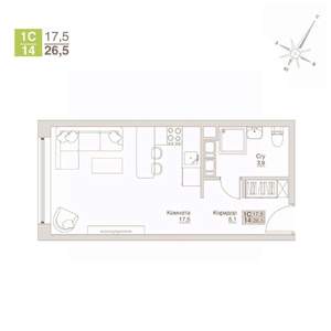 Студия квартира, строящийся дом, 27м2, 8/12 этаж