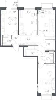 3-к квартира, строящийся дом, 79м2, 11/17 этаж