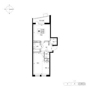 2-к квартира, строящийся дом, 56м2, 8/8 этаж