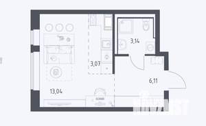 Студия квартира, вторичка, 25м2, 13/17 этаж