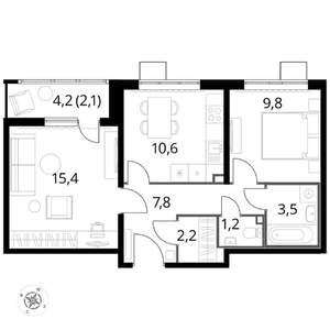 2-к квартира, вторичка, 53м2, 6/25 этаж