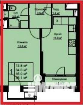 1-к квартира, вторичка, 34м2, 10/15 этаж