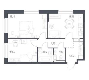 2-к квартира, вторичка, 54м2, 17/17 этаж