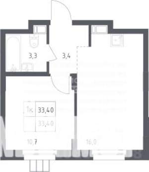 2-к квартира, сданный дом, 33м2, 11/17 этаж