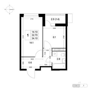 1-к квартира, вторичка, 34м2, 8/8 этаж