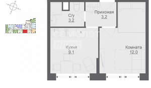 1-к квартира, вторичка, 28м2, 2/17 этаж