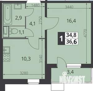 1-к квартира, вторичка, 37м2, 23/23 этаж